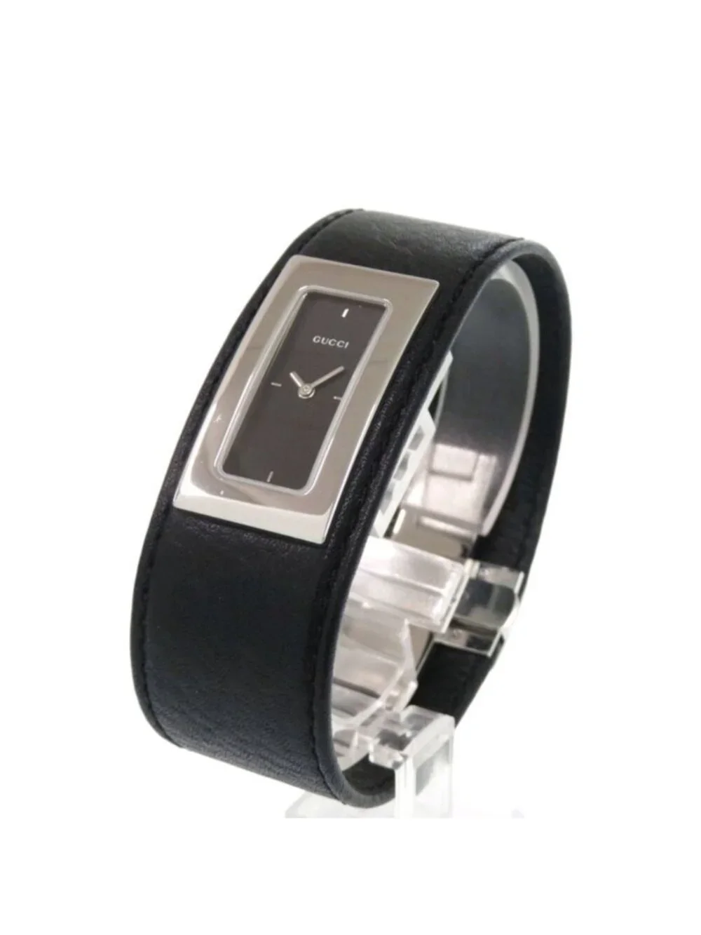Gucci SS Leather Black Dial Quartz Watch